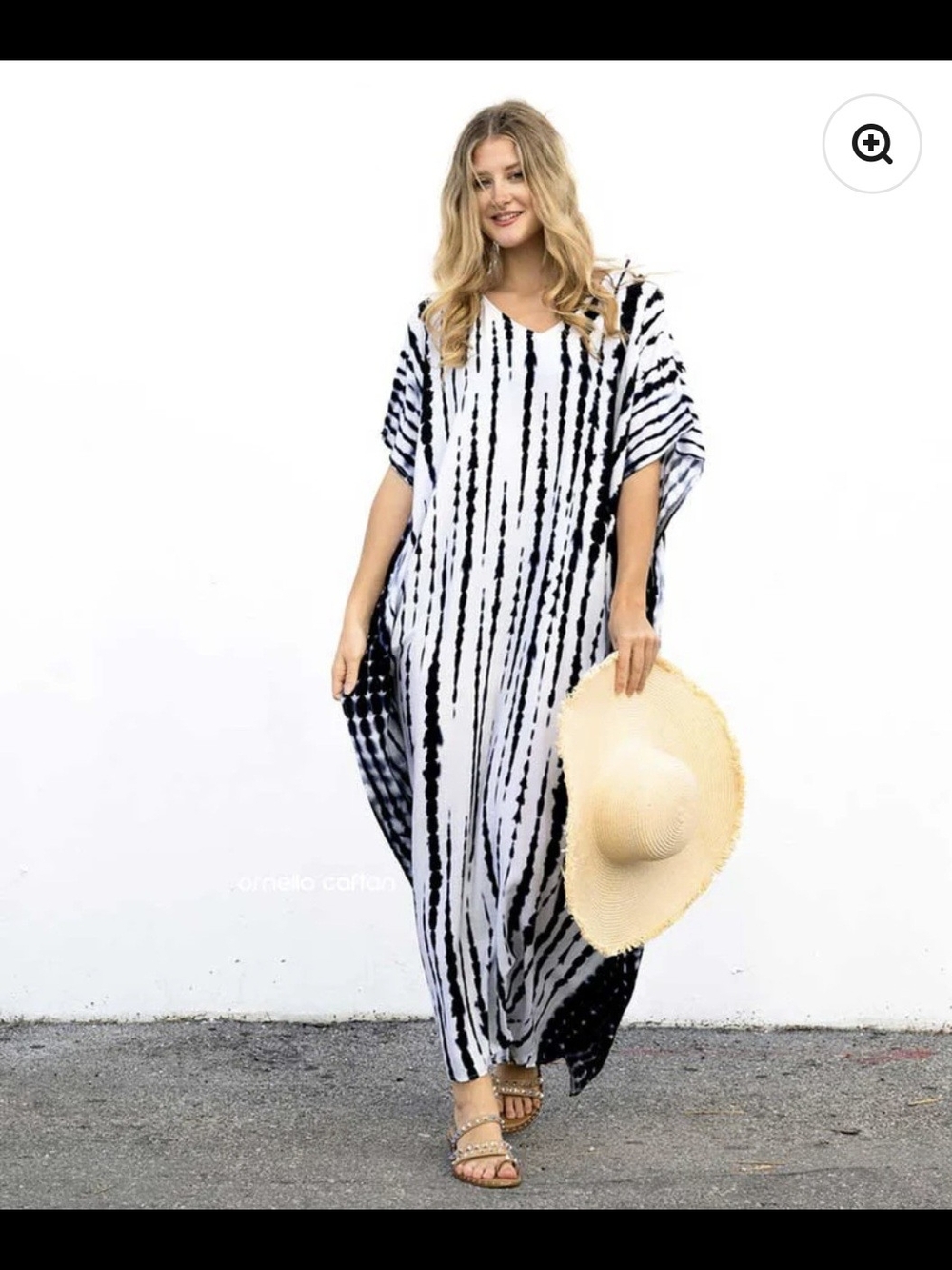 Ornella Navy & White Tie-Dye Caftan Cover-Up